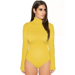 Kellyzola Fashion Womens Turtle Neck Lycra Body Suit - Yellow discountshub