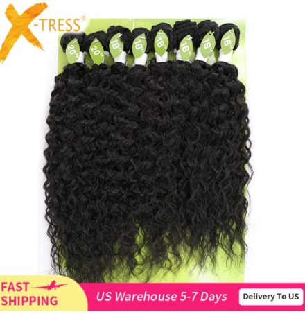 Kinky Curly Synthetic Hair Weave Bundles 16-20inch 8Pieces Sew-in Weaves X-TRESS Ombre Brown Blend 30% Human Hair Weft Extension discountshub