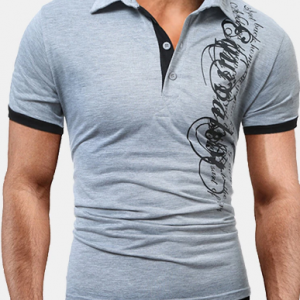 Letter Printed Turn-down Collar Short Sleeve Slim Fit Casual Golf Shirts for Men discountshub