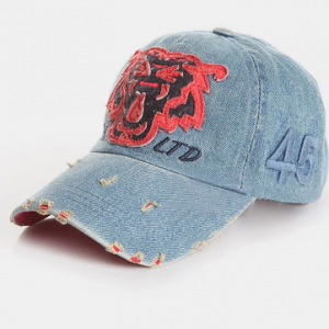 Men Denim Tiger Pattern Made-old Baseball Cap Outdoor Sunshade Adjustable Hat discountshub