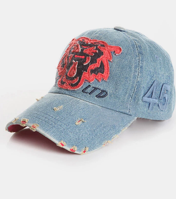 Men Denim Tiger Pattern Made-old Baseball Cap Outdoor Sunshade Adjustable Hat discountshub