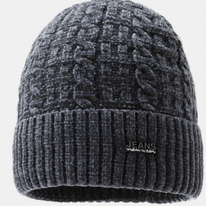 Men Letter Pattern Plus Thick Winter Keep Warm Windproof Knitted Hat discountshub
