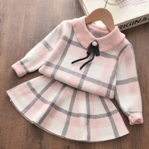 Menoea Children Winter Suits 2020 England Style Sweater Girl Plaid Wool Clothes Shirt Skirts 2Pcs Baby Autumn Clothes Sets discountshub