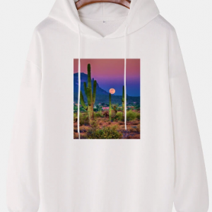 Mens Cactus Landscape Graphic Drop Shoulder Drawstring Hoodies discountshub