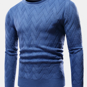 Mens Chevron Knitted Solid Color Crew Neck Slim Fit Casual Sweater discountshub