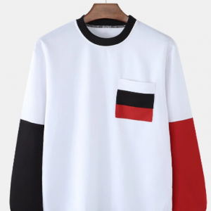 Mens Contrast Patchwork Crew Neck Casual Pullover Sweatshirts discountshub