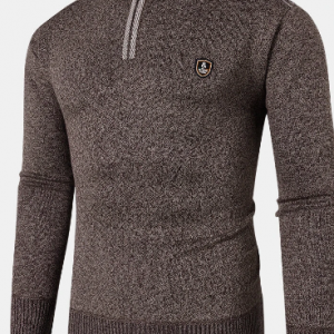 Mens Knit Half Zip Chest Applique Plain Casual Pullover Sweaters discountshub