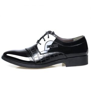 Men's Sleek Leather Lace-up Formal Shoes - Black discountshub
