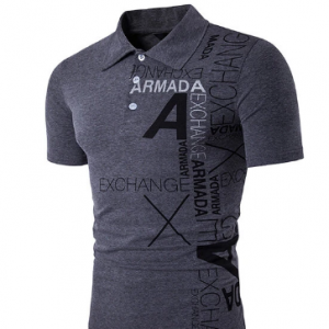 Mens Spring Summer A Letter Printed Turndown Collar Short Sleeve Casual Cotton Golf Shirt discountshub