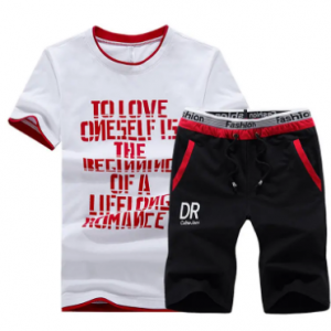 Mens Summer Sport Sets Letters Printed Casual Suits Short-sleeve T Shirt Knee Length Shorts discountshub