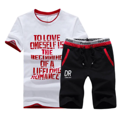 Mens Summer Sport Sets Letters Printed Casual Suits Short-sleeve T Shirt Knee Length Shorts discountshub
