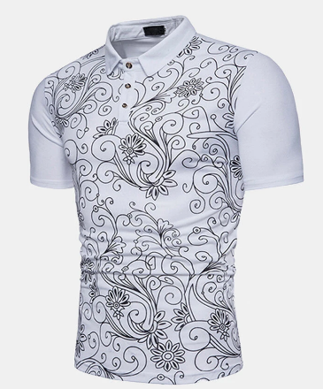 Mens Summer Stylish Printed Slim Fit Business Casual Golf Shirt discountshub
