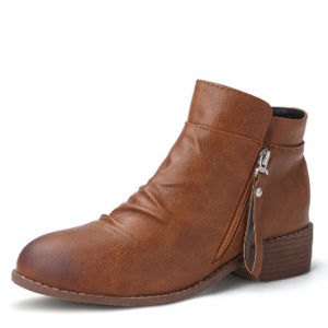 Plus Size Women Casual Solid Color Side Zipper Chunky Heel Ankle Boots discountshub