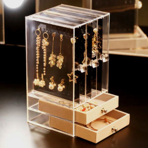 Portable Earrings Ring Display Stand Shelf Dustproof Acrylic Jewelry Storage Box Drawer Women Necklace Bracelet Organizer Case discountshub