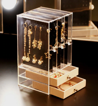 Portable Earrings Ring Display Stand Shelf Dustproof Acrylic Jewelry Storage Box Drawer Women Necklace Bracelet Organizer Case discountshub