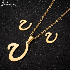 Stainless Steel Initial Letter V Customized Jewelry Set discountshub
