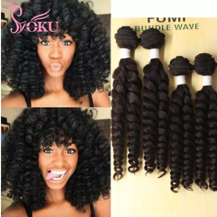 Synthetic Hair Weaving Funmi Curly Hair Bundles For Full Head 16-18 Inch  SOKU Afro Loose Curl Wave Short Weave Hair Extensions - Discountshub