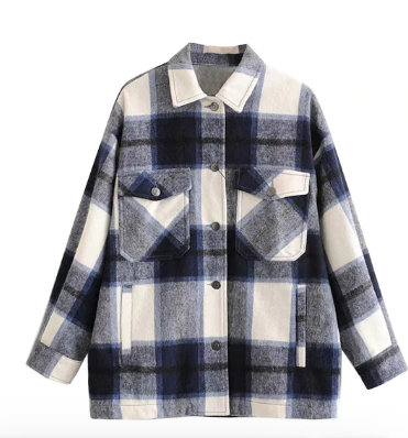 Vintage Stylish Pockets Oversized Plaid Jacket Coat Women 2020 Fashion Lapel Collar Long Sleeve Loose Outerwear Chic Tops discountshub