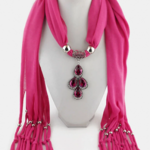 Vintage Women Scarf Necklace Solid Color Leaf Pendant Shawl Necklace discountshub