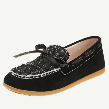 Women Casual Round Toe Knitted Gingham Bowknot Loafers Shoes discountshub