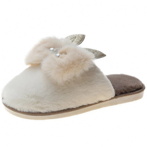 Women Cute Bowknot Warm Plush Sling Back Home Slippers discountshub
