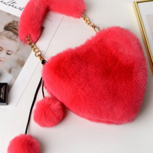 Women Valentine's Day Plush Heart-shaped Love Chain Peach Heart Crossbody Bag Handbag discountshub