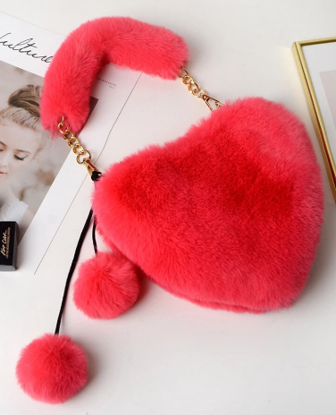 Women Valentine's Day Plush Heart-shaped Love Chain Peach Heart Crossbody Bag Handbag discountshub