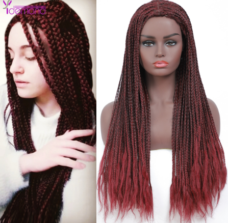 Y Demand Wigs Braids With Box Long Black Synthetic None Lace Wigs for Women Heat Resistant Cosplay Wig Two Tone Braided discountshub