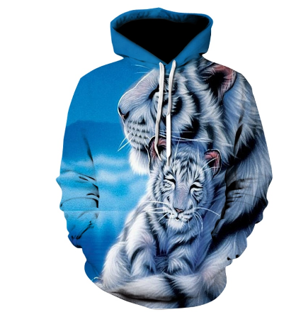 3D-printed hoodies for men and women white tiger Casual creative sports Hoodies with animal print pullovers discountshub