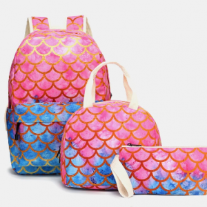 3Pcs Patchwork School Bag Backpack Meal Bag Pencil Case discountshub