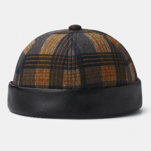 Collrown Men & Women Plaid Pattern Patch Casual Brimless Beanie Landlord Hat Skull Hat discountshub