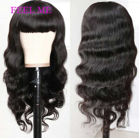 FEELME Human Hair Wigs With Bangs For Black Women Natural Hair Wigs Brazilian Body Wave Hair Wigs With Bangs Remy Fringe Wigs discountshub
