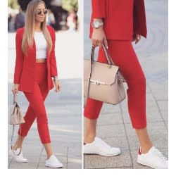 Fashion Front Ladies Pant Suit - 2pcs - Red discountshub