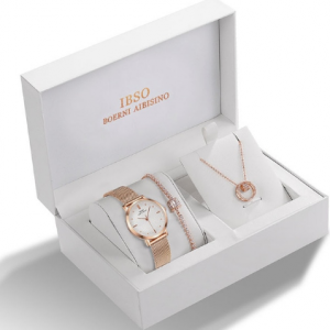 IBSO Women Quartz Watch Set Crystal Design Bracelet Necklace Watch Sets Female Jewelry Set Fashion Silver Set Watch Lady's Gift discountshub