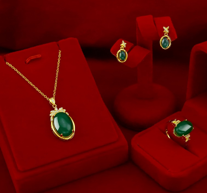 Korean 14k Gold Jewelry Chain Choker Necklace Pendant for Women Wedding Engagement Ring Natrual Emerald Jade Gemstone Earring discountshub