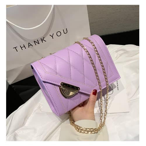 Ladies' Mini Metal Chain Crossbody Handbag - Purple discountshub