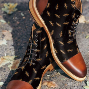 Men British Style Cap Toe Splicing Bees Printed Cloth Ankle Jack Boots discountshub