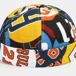 Men & Women Contrast Color Graffiti Pattern Brimless Beanie Landlord Cap Skull Cap discountshub