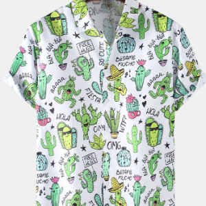 Mens Cartoon Cactus Printed Funny Summer Holiday Breathable Shirts discountshub