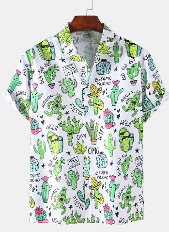 Mens Cartoon Cactus Printed Funny Summer Holiday Breathable Shirts discountshub