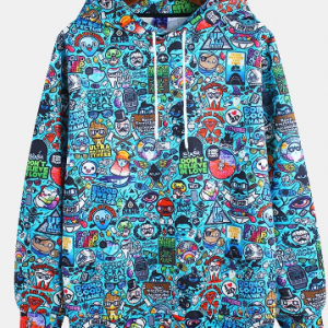 Mens Funny Cartoon Floral Muff Pocket Drawstring Casual Hoodies discountshub