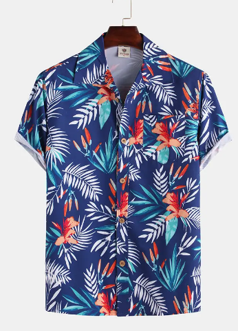Mens Hawaiian Style Coco Leaf Flower Breathable Short Sleeve Shirts discountshub