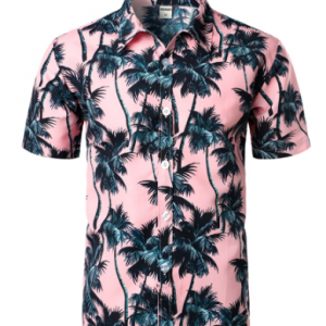 Pink Hawaiian Beach Short Sleeve Shirt Men 2019 Summer Fashion Palm Tree Print Tropical Aloha Shirts Mens Party Holiday Chemise discountshub