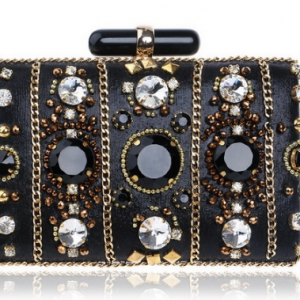 SEKUSA Embroidery Women Handbags Beaded Chain Accessory Metal Day Clutches Party Wedding Evening Bags One Side Diamonds Purse discountshub