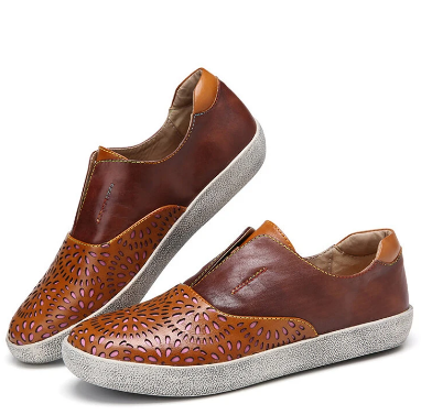 Socofy Retro Socofy Flat Shoes SOCOFY Retro Leather Cutout