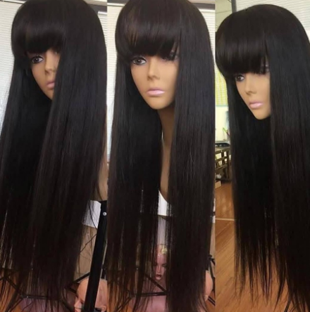 Wig with Bangs Straight lace front Human Hair Wigs For Black Women Brazilian fringe 30 inch wig Short natural Hair Pre Plucked discountshub