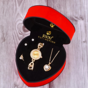 Women Bracelet Watch Set Gold Crystal Design Necklace Earrings ring Female Jewelry Set Quartz Watch Women’s Gifts For Valentine discountshub