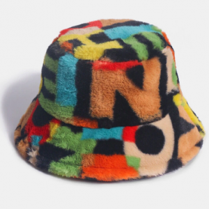 Women & Men Rabbit Fur Contrast Color Number Printing Casual Outdoor Fashion Visor Bucket Hat discountshub