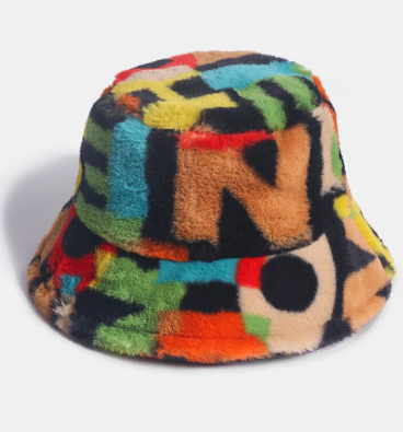 Women & Men Rabbit Fur Contrast Color Number Printing Casual Outdoor Fashion Visor Bucket Hat discountshub