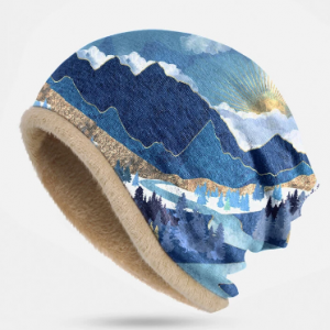 Women Mountain Treetop Print Pattern Soft Personality Breathable Turban Cap Beanie Hat discountshub